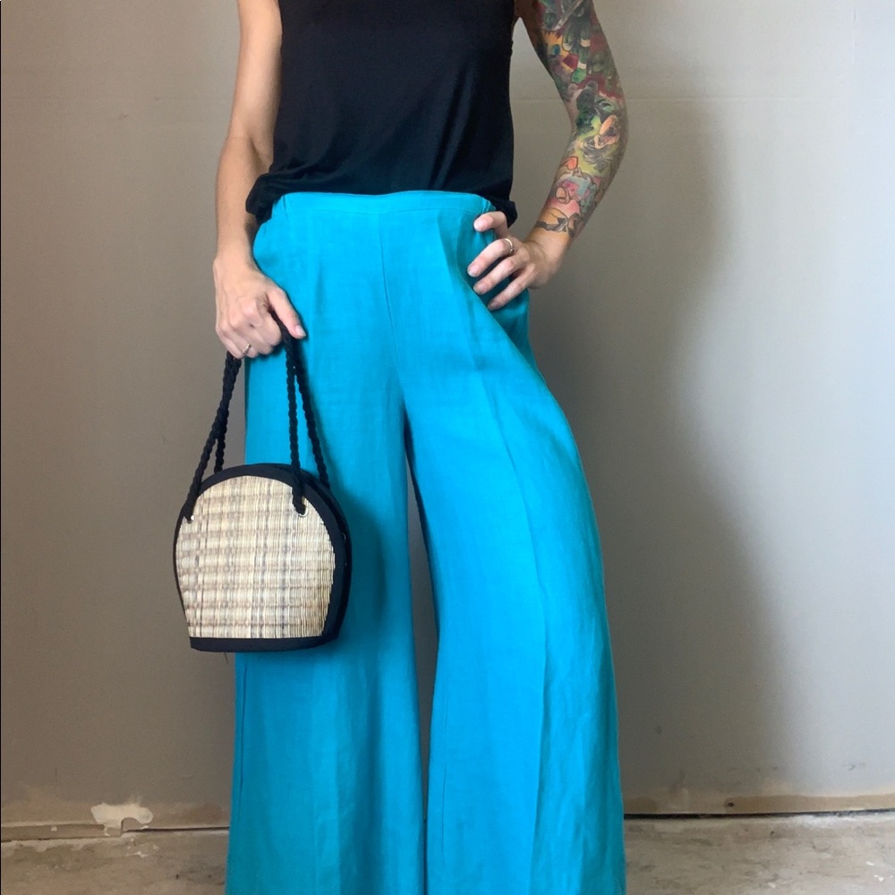 Turquoise CUT LOOSE wide leg Linen pants